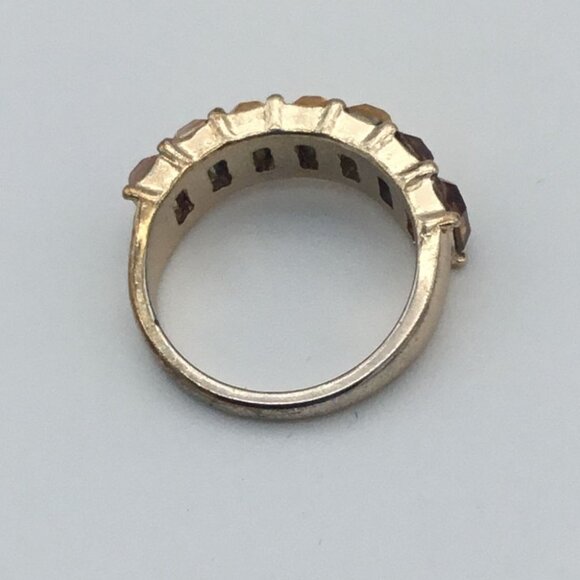 10K Gold Plate 7 Stone Emerald Cut Fashion Eternity Ring Sz 7.25 Amber Shades - Picture 5 of 7